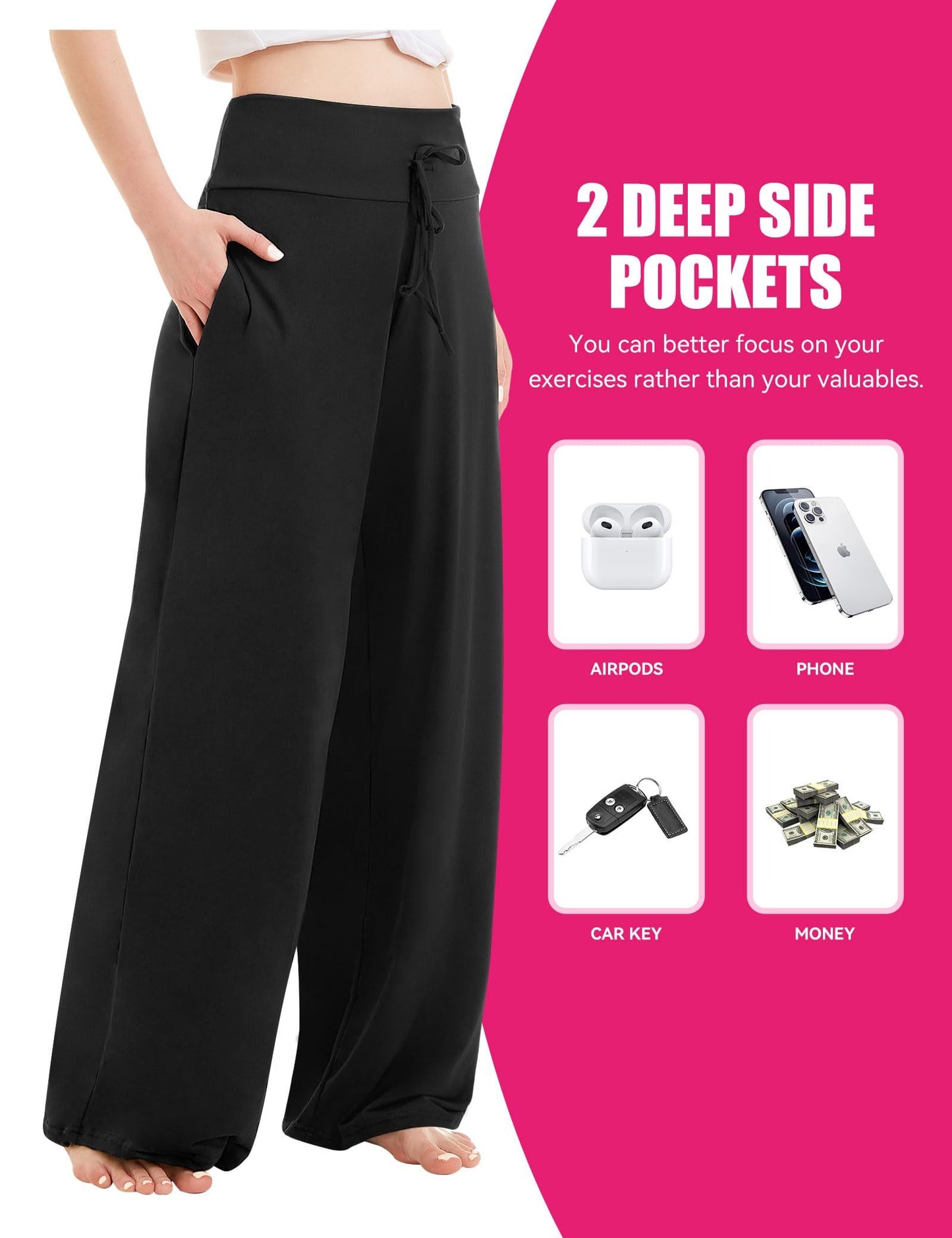 Wide-leg Pants - Cropped Pockets Three Blackx3