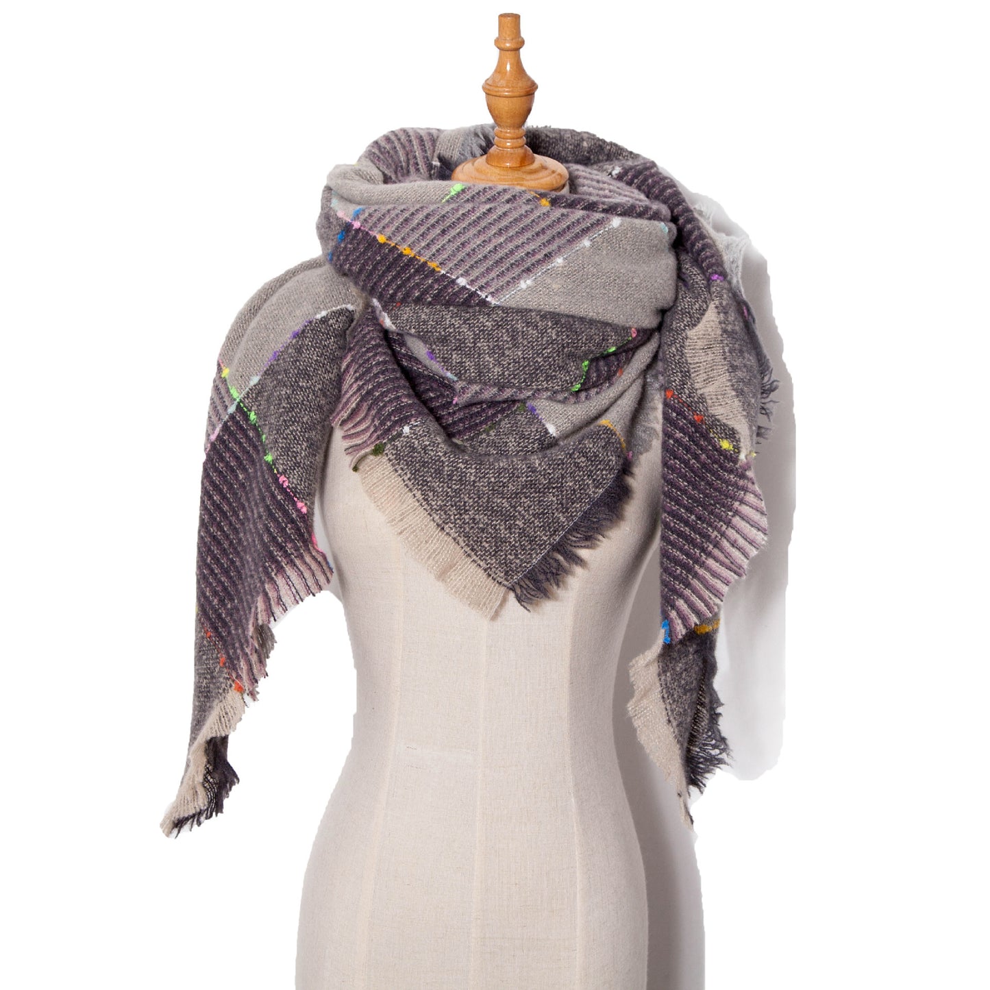 Autumn And Winter Ribbon Large Plaid Triangle Scarf Women's Shawl