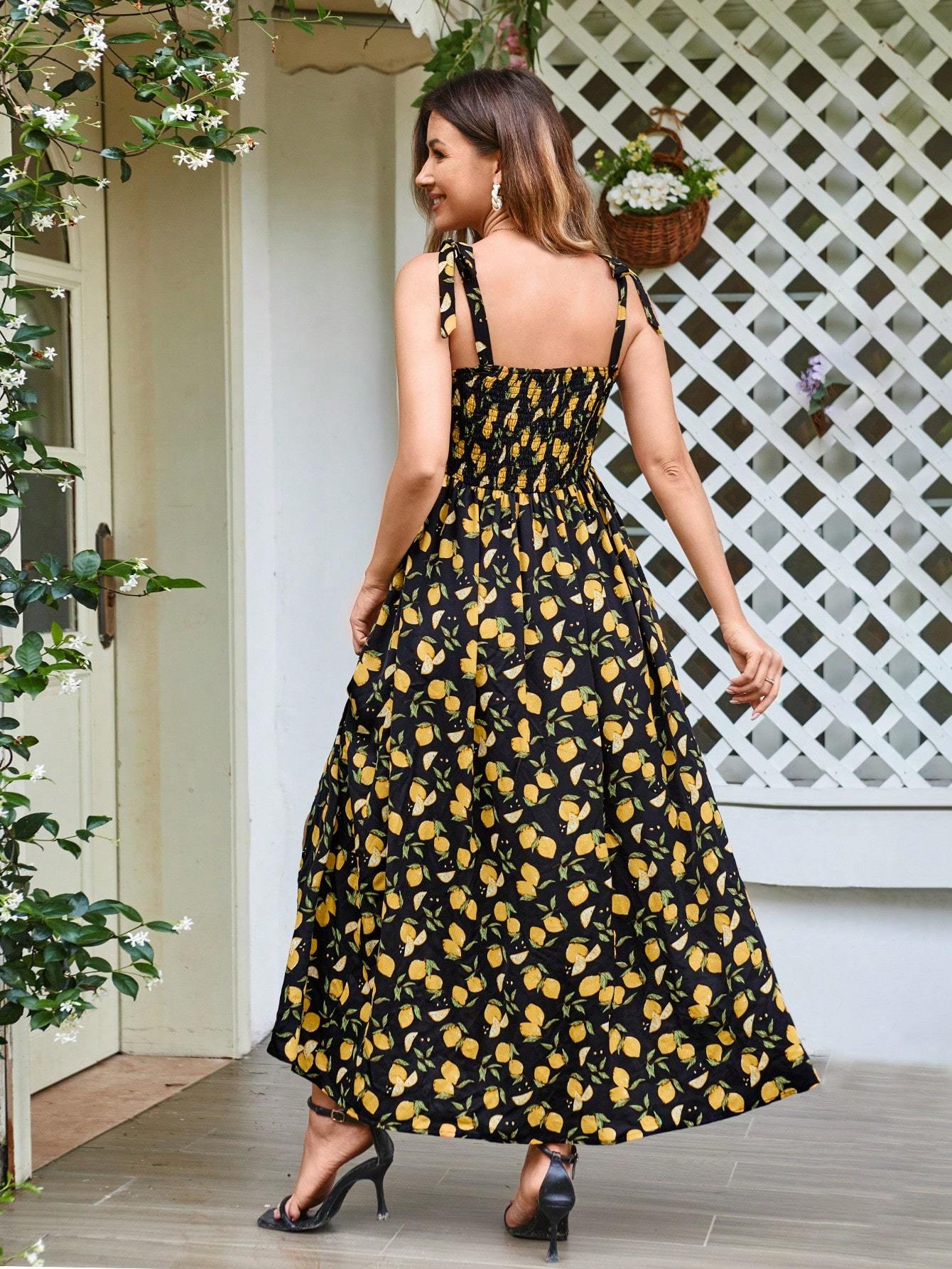 Women's Lace Up Slit Printed Vacation With Summer Halter Dress