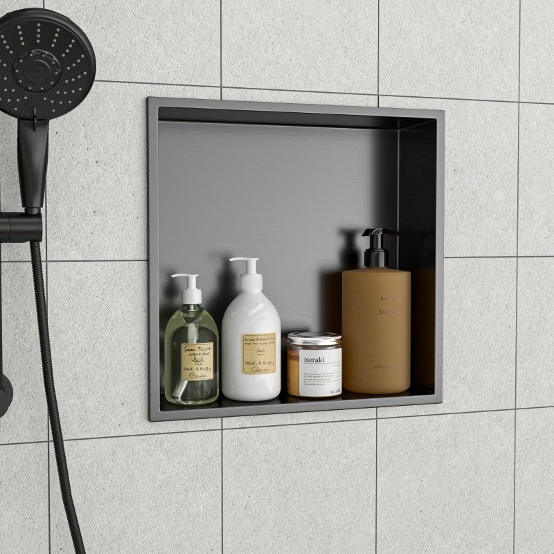 15 X 15 In Stainless Steel Shower Niche - Gunmetal Black, Waterproof, Easy Installation, Corrosion-Resistant