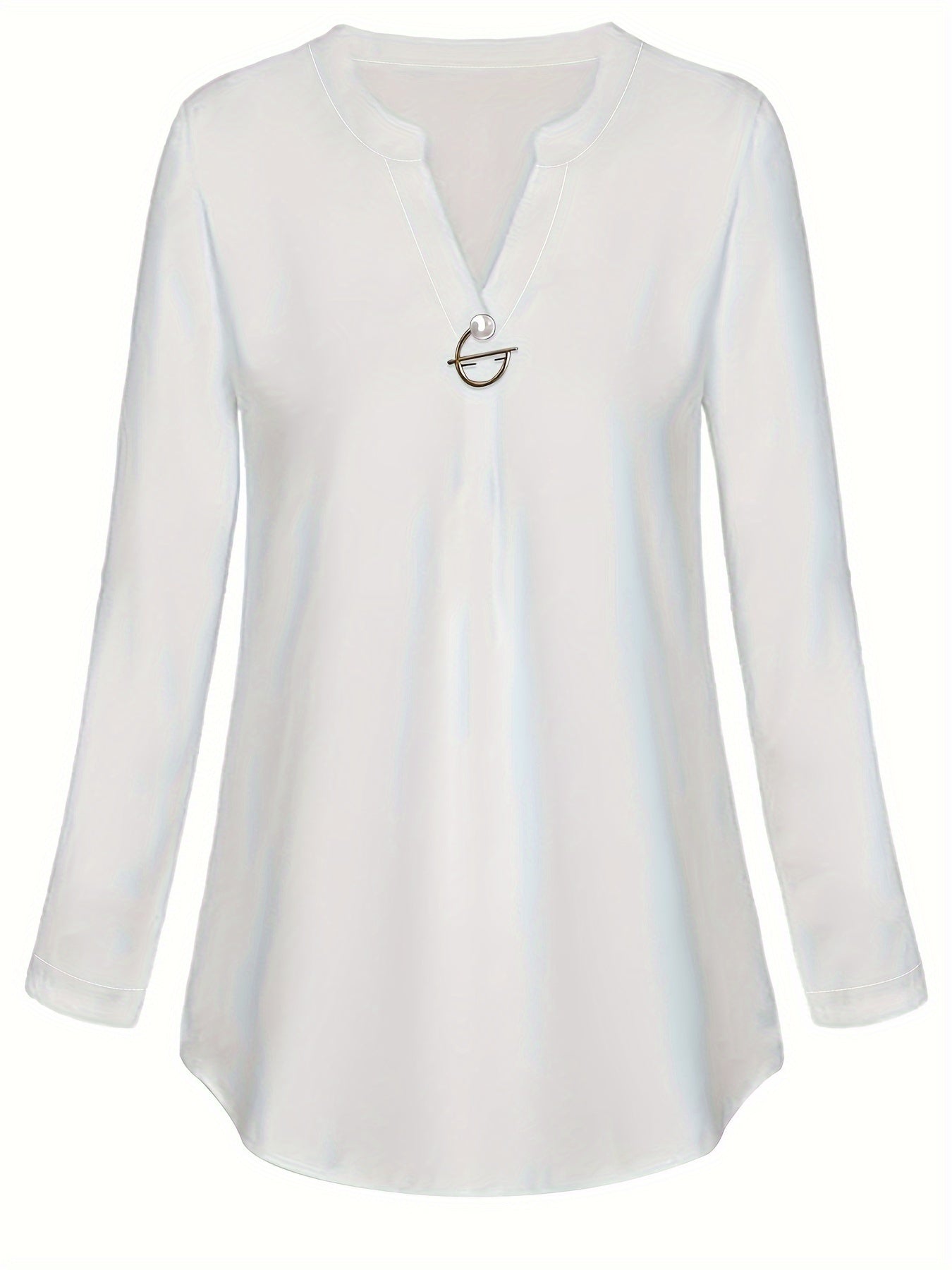 Women's Long Sleeved Simple And Versatile Casual Pearl Button Shirt