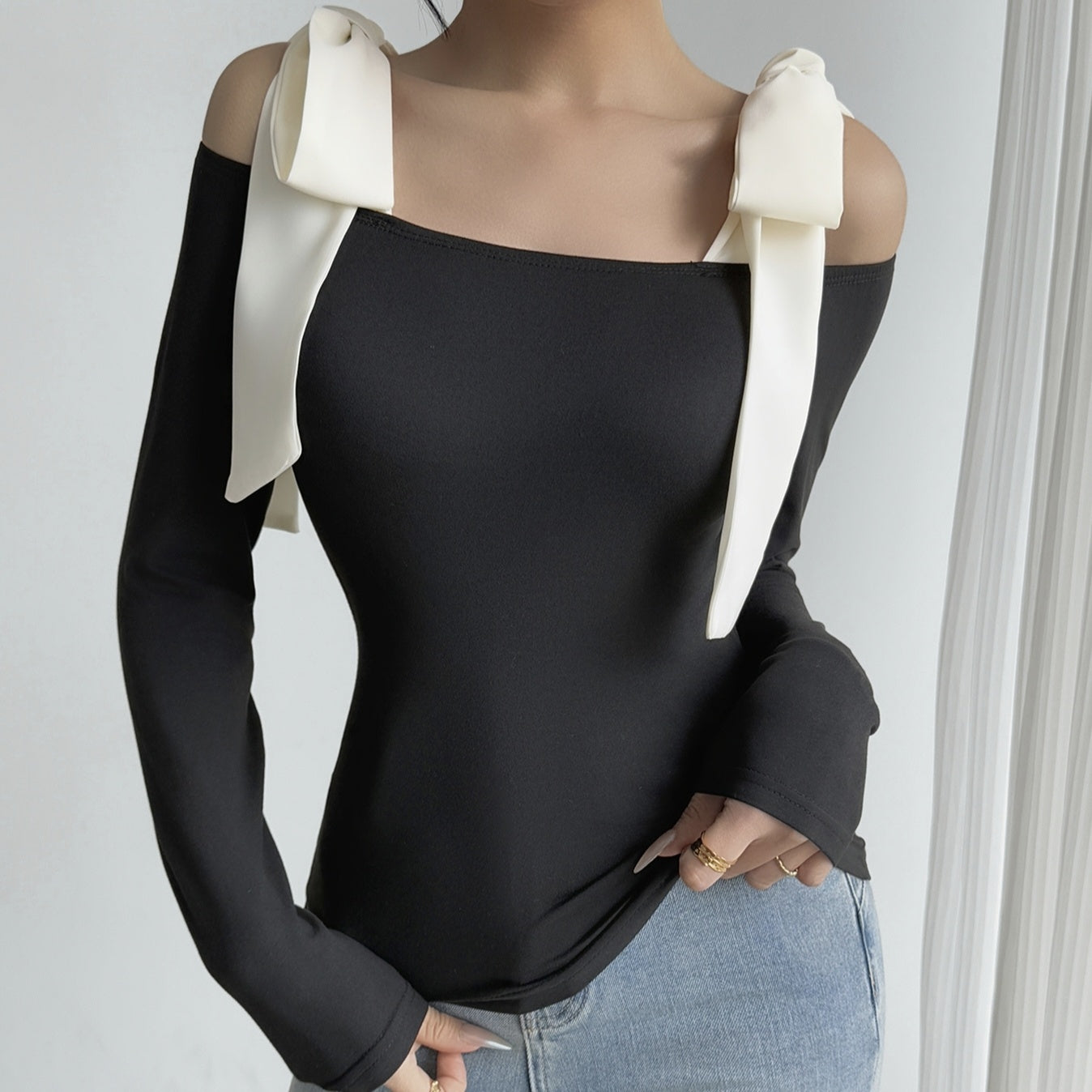 Ladies' Bow Slim Fit Versatile Commuting Elegant Top