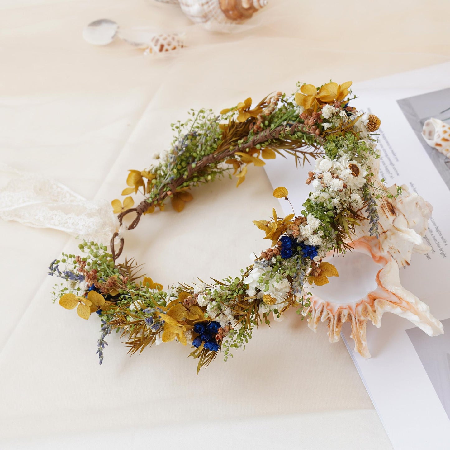 Gypsophila Crown, Dried Flower Crown, Bridal Wedding, Daily Party, Birthday Suitable Crown