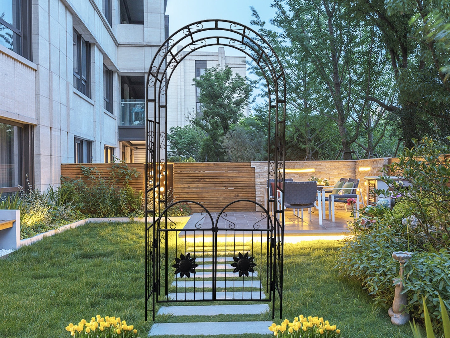 Metal Garden Arch With Doors, Arbor Trellis For Climbing Plants, Outdoor Wedding