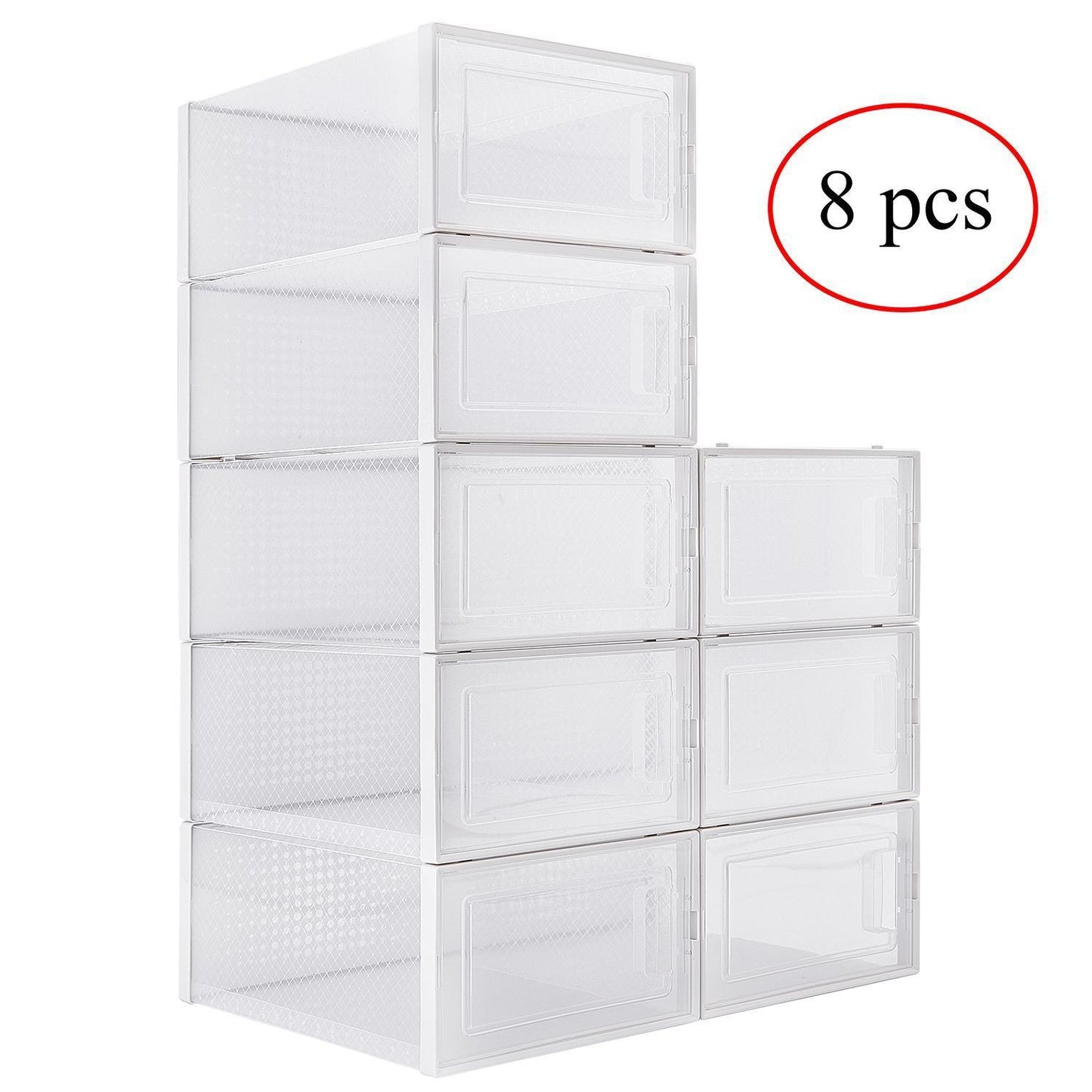 8-pack Clear And White Stackable Plastic Shoe Storage Boxes For Wardrobes, Sneakers