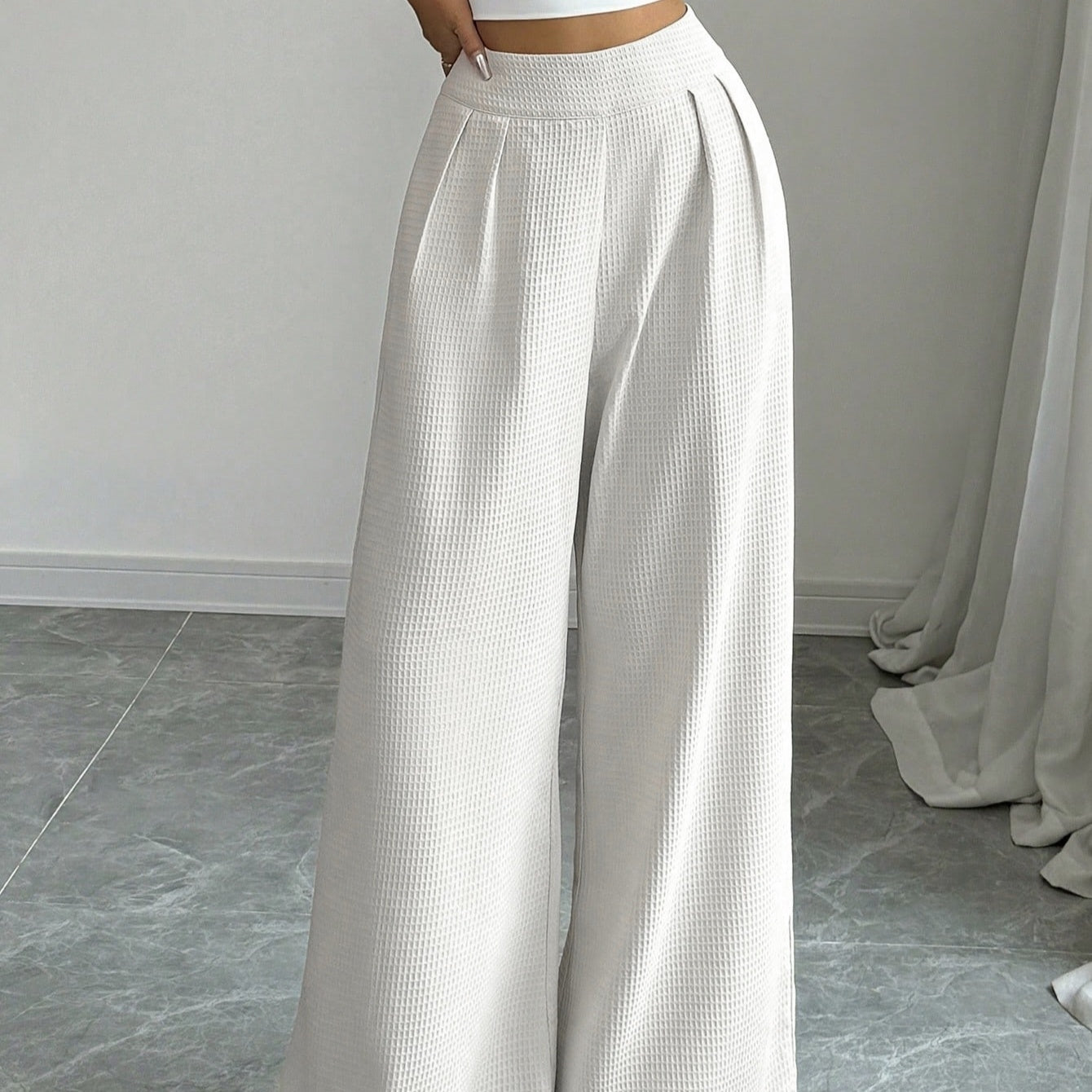 Women's Solid Color Knitted Sports Pants With Flared Wide Legs