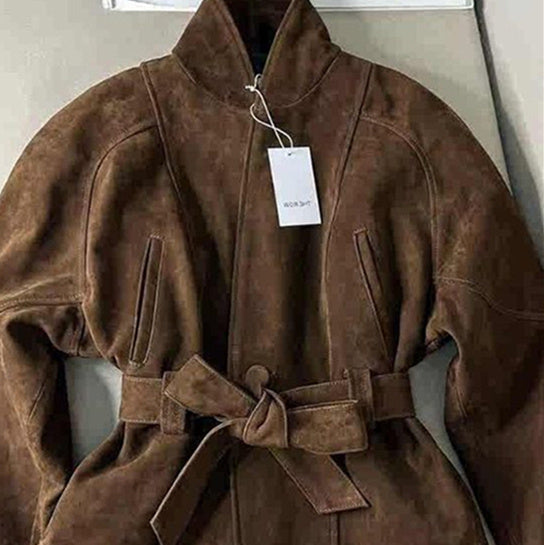 Brown Waist-tight Short Coat Windbreaker