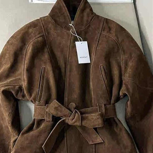 Brown Waist-tight Short Coat Windbreaker