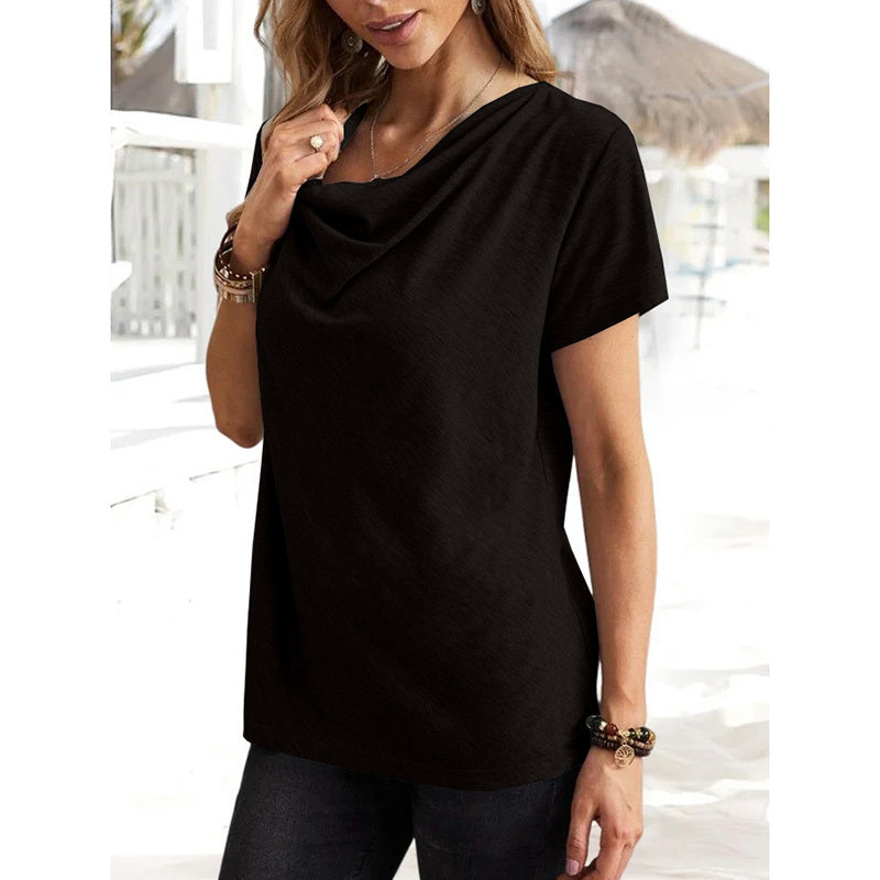 Womens Short Sleeve Cowl Neck Shirts Trendy 2025 Dressy Casual Outfits Ladies Top Blouses