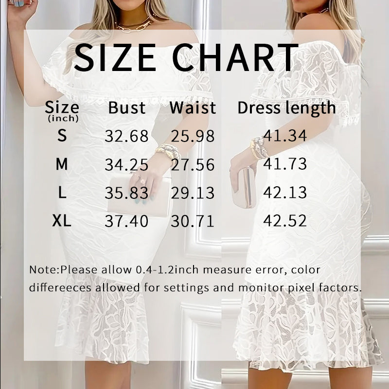 Women's Elegant Floral Lace Off The Shoulder Dress Scallop Trim Party Wedding Guest Bodycon Dress