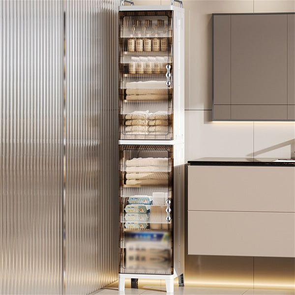 Narrow Slit Folding Storage Cabinet Plastic Magnetic Door Storage Cabinet Storage Cabinet Suitable For Bathroom, Toilet, Living Room, Bedroom Storage