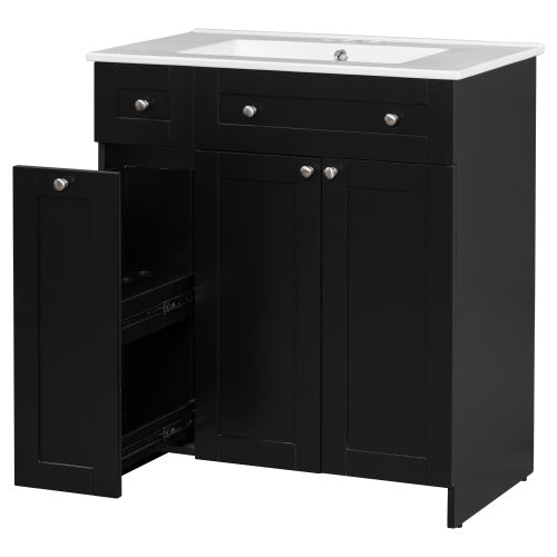 30 Inches  Black Bathroom Vanity With Ceramic Sink Combo, Rich Storage Cabinet - 2 Soft Close Doors & Double Deep Drawers Unavailable Platforms- SHEIN Corporation Temu