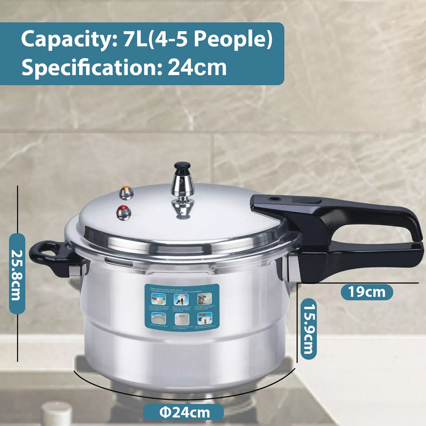 7L Aluminium Pressure Cooker Quick With Lid Latch Indicator Explosion-Proof