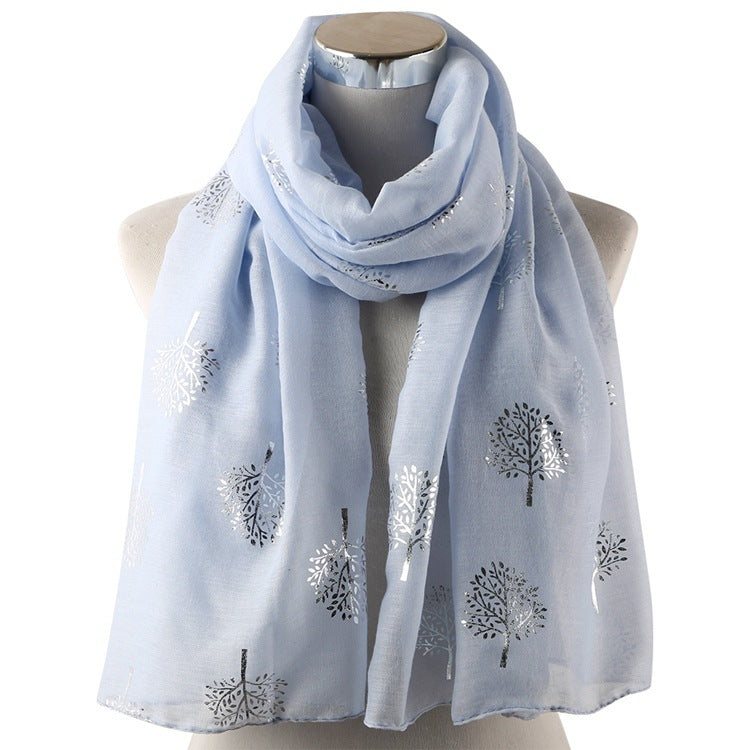 European And American Fashion Camphor Tree Hot Silver Print Scarf Women