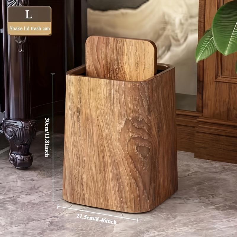 Oversized Retro Wood Grain Trash Can With Odor-proof Seal And Rectangular Flap Suitable For Living Room, Kitchen, Bathroom And Hotel Use