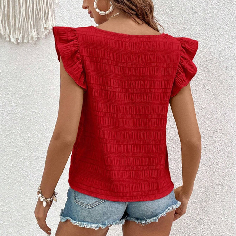 Women's Square Neck Ruffled Sleeve Short-Sleeve Blouse Vacation Casual Summer Top