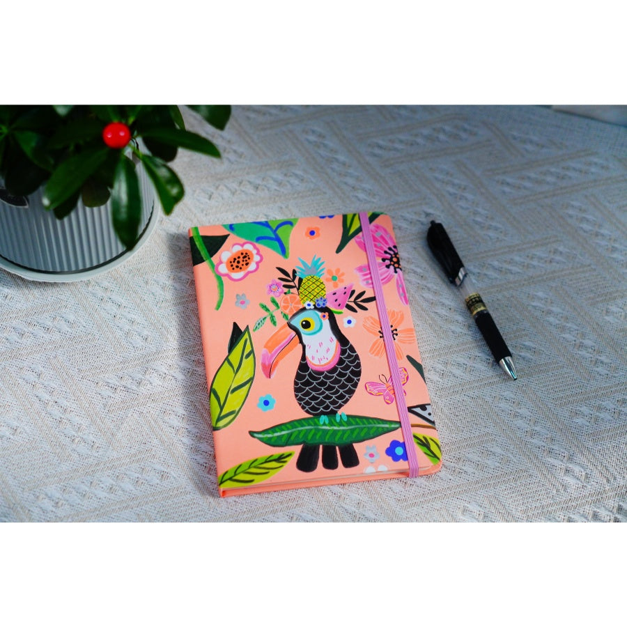 Toucan Pattern A4 Notebook Elastic Band Hardcover Style With Thread Sewing Binding For Hand Account Book
