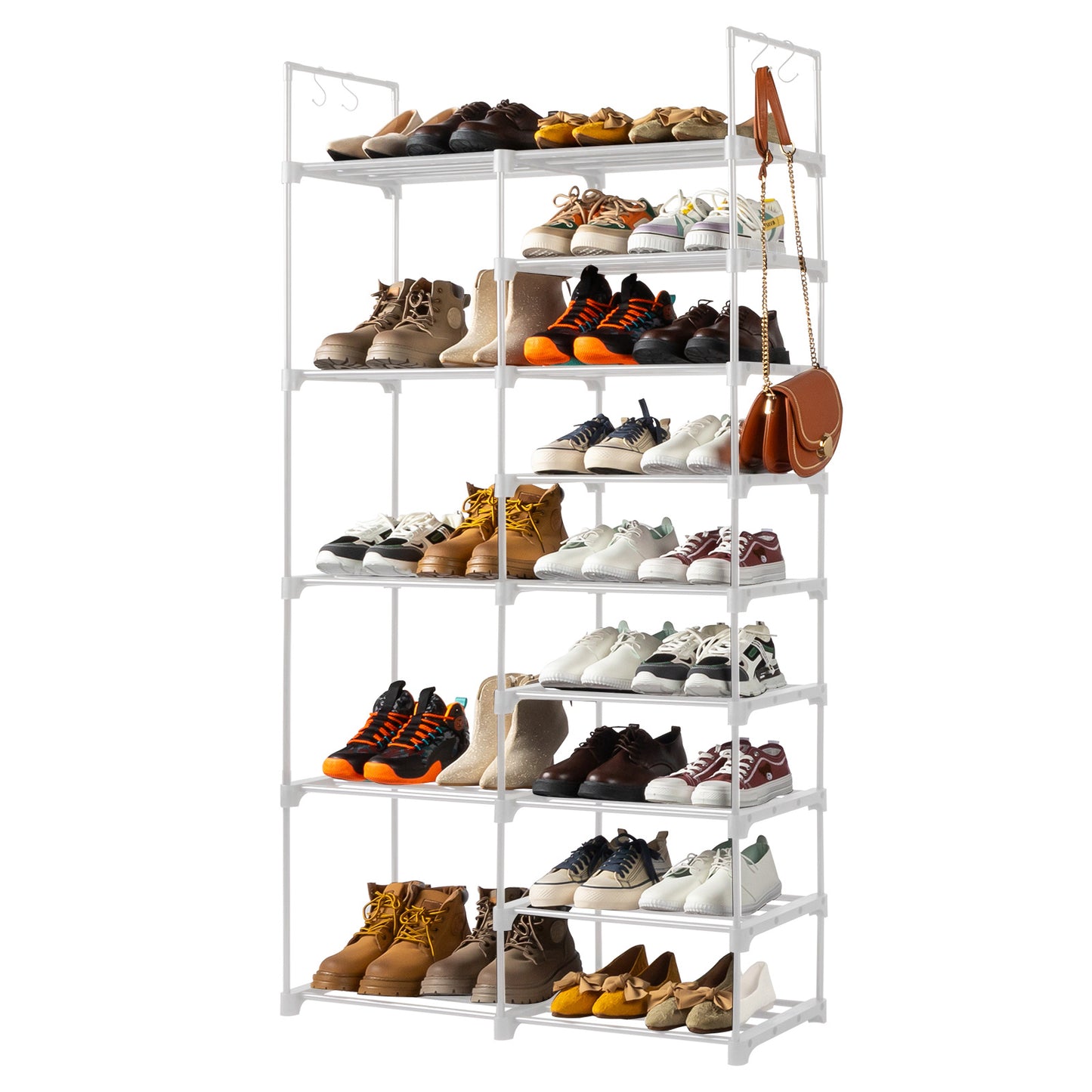 FCH Double Row 9-Layer Shoe Rack With Handles, 85.7x29.8x158cm White