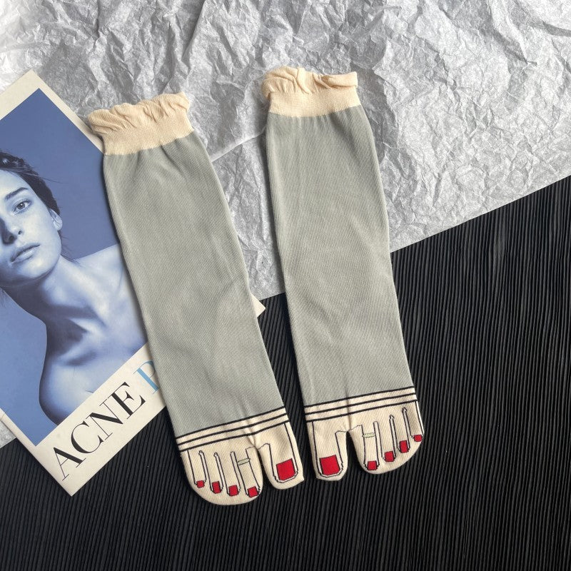 Thin Pure Cotton Cartoon Personality Japanese Style Toe Socks