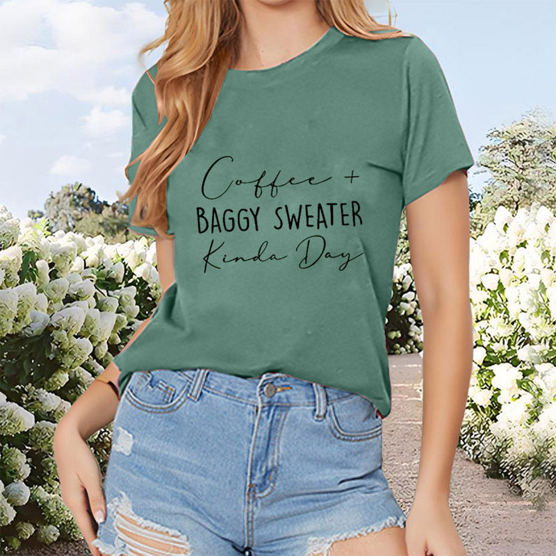 Women's Letter Print Round Neck Short Sleeve T-Shirt, Casual Minimalist Summer Top