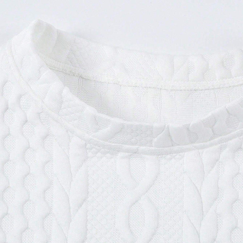 Women's Solid Color Textured Round Neck Drop Shoulder Long Sleeve Sweatshirt - Casual Loose Fit Pullover