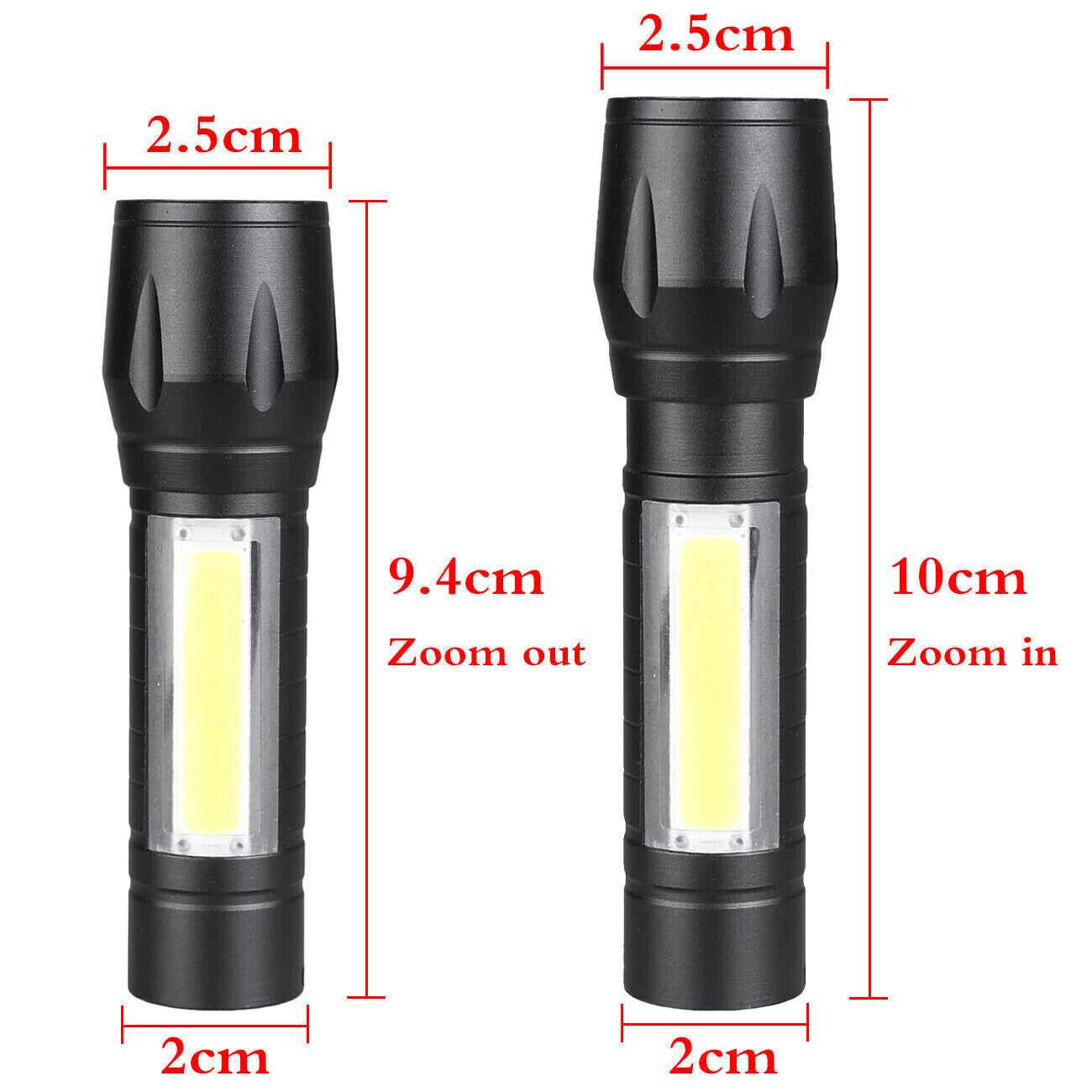 Mini Flashlight LED COB Torch Rechargeable High Lumens Zoomable Adjustable Focus Camping Light 3 Modes For Outdoor Waterproof