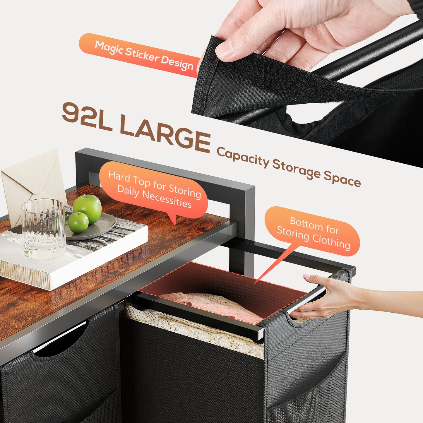 Laundry Hamper With 3 Pull-Out Removable Laundry Bags Clothing Sorter With Shelf And Wheels Adjustable Feet, 3 X 8.6 Gallons