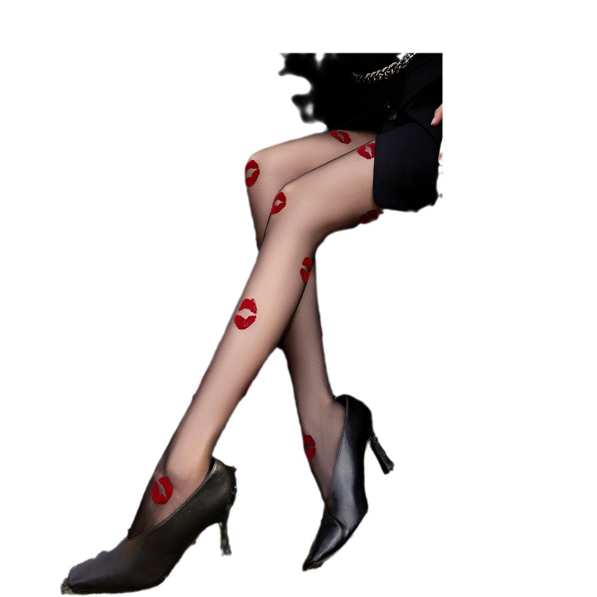 Women's European And American Style Big Lips Flocking Stockings