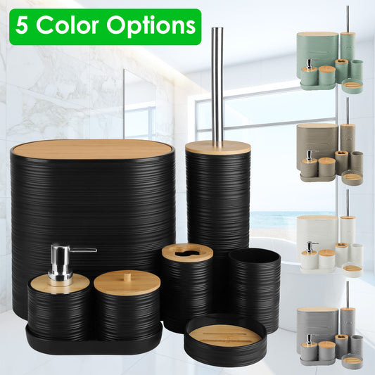 5 Colors Options -- Set Of 8Pcs Bathroom Accessories Set Bathroom Holder Set With Soap Dispenser Toothbrush Holder Cup Soap Dish Toilet Cleaning Brush Trash Can Qtip Holder Vanity Tray For Home
