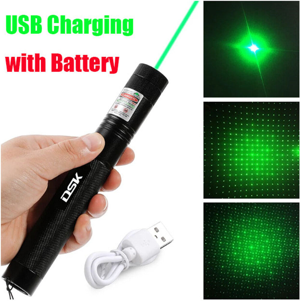 USB Rechargeable Green Laser Pointer Pen Light 990Miles 532NM Astronomy Visible Beam Light 1mw Flashlight