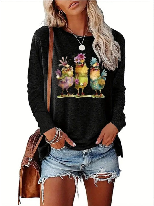 Women's Print Long-sleeved Hoodless Sweatshirt