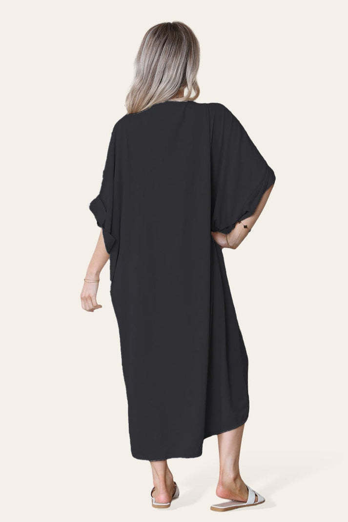 Womens V-Neck Tie Knotted Twisted Front Oversized Longline Midi Dress