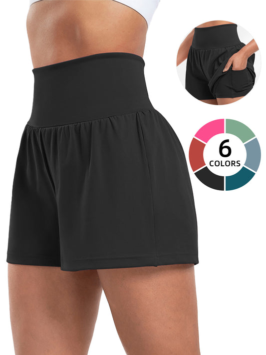 Sports Yoga Shorts High Waist Fake Two-Piece Outdoor Fitness Pants Invisible Dungarees Breathable Quick-Drying Training Wear