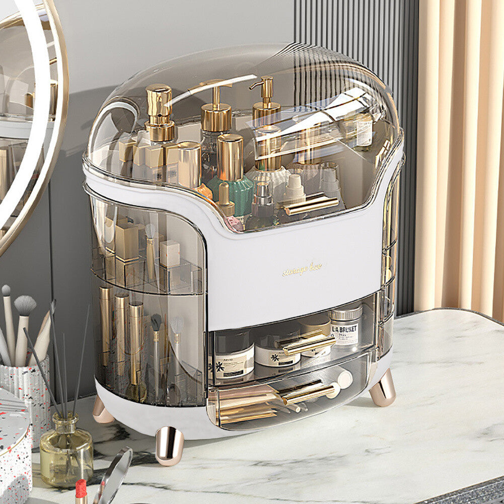 Large Cosmetic Skincare Organiser Tabletop Make-Up Storage Case 2 Drawers Box