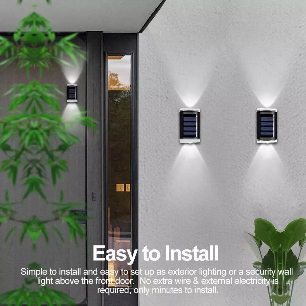 2Pcs Solar Powered Wall Lights Led Super Bright Door Fence Outdoor Garden Lamp White Ligth