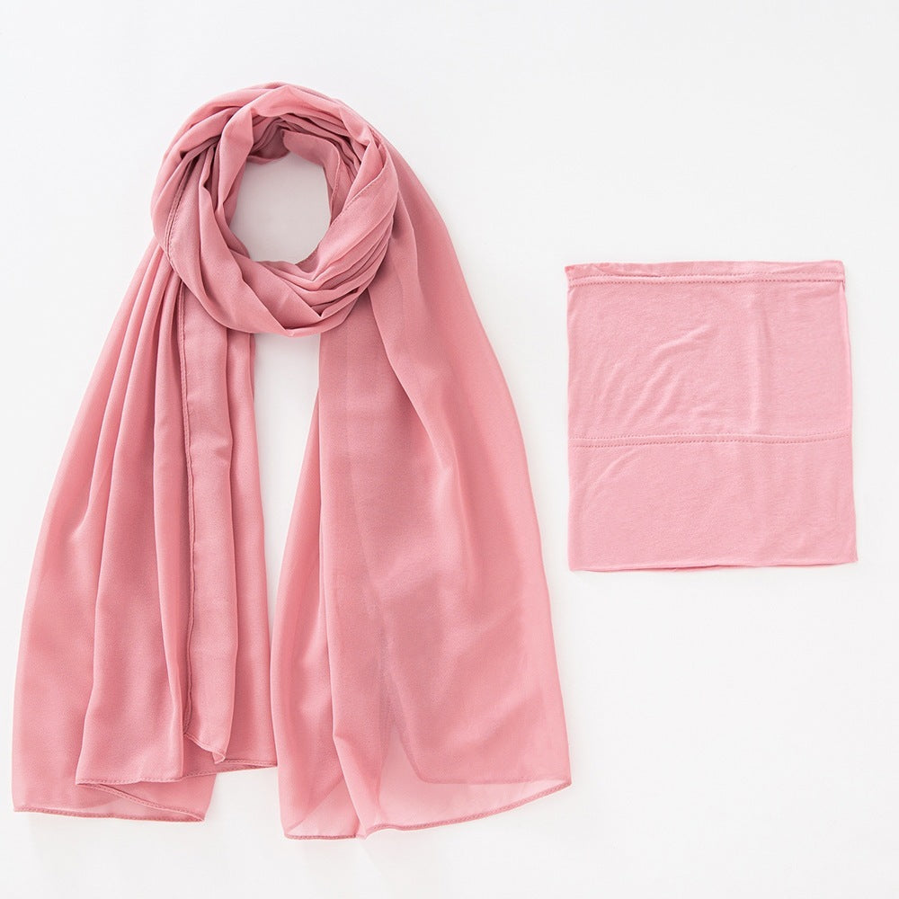 Modal Breathable Elastic Bucket Hat With Pearl Chiffon Scarf Headcloth