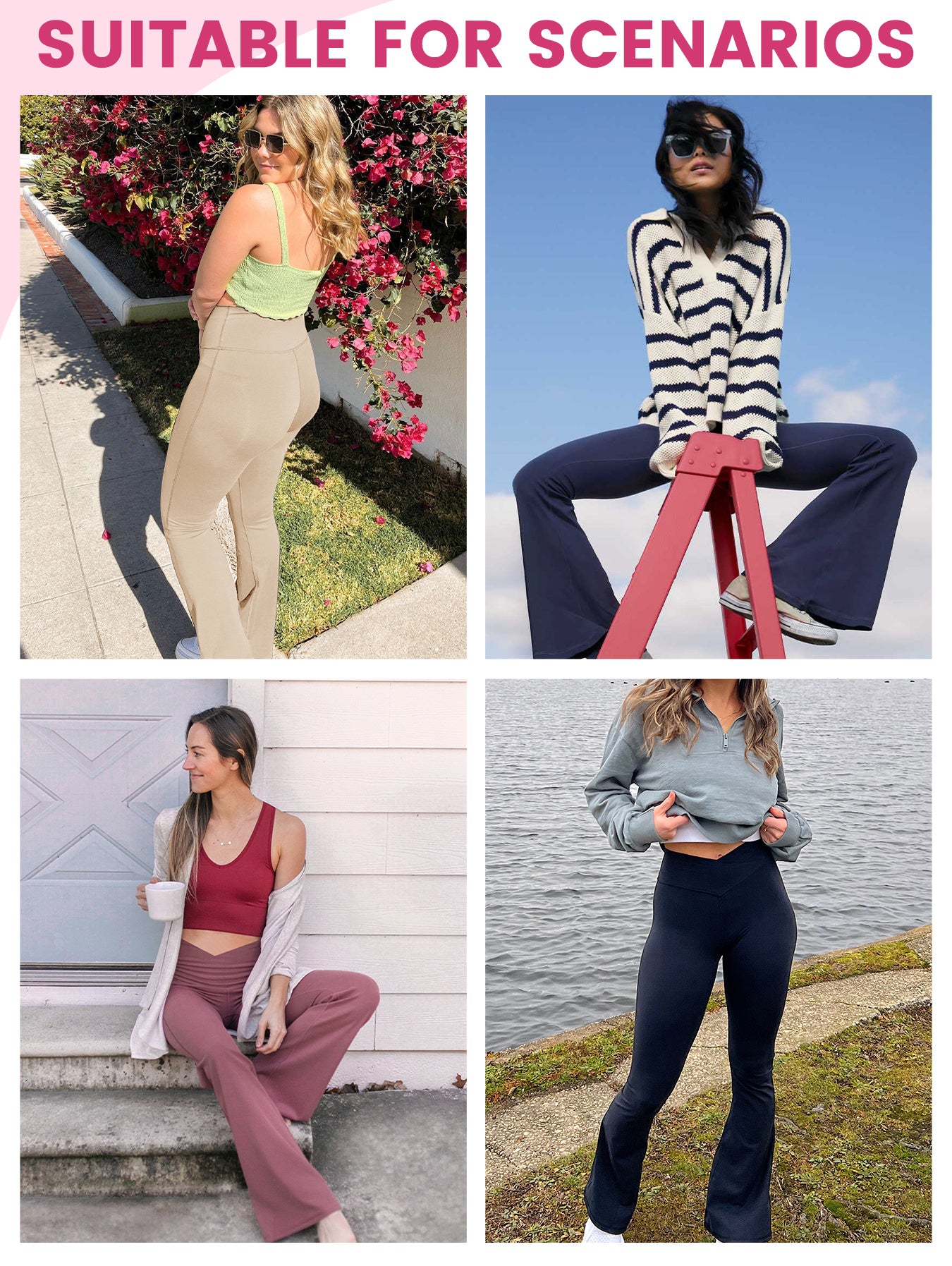 Flare Leggings For Women With Pockets - Crossover High Waisted Black Flared Leggings For Yoga Gym Workout