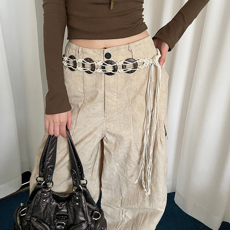 Retro Ethnic Style Hand-woven Ring Waist Strap Women