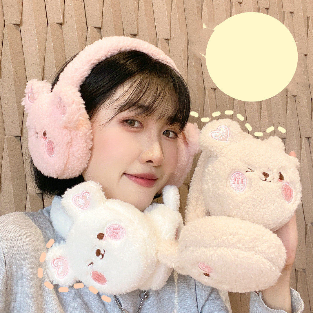 Outdoor Riding Cartoon Bear Plush Warm Earmuffs