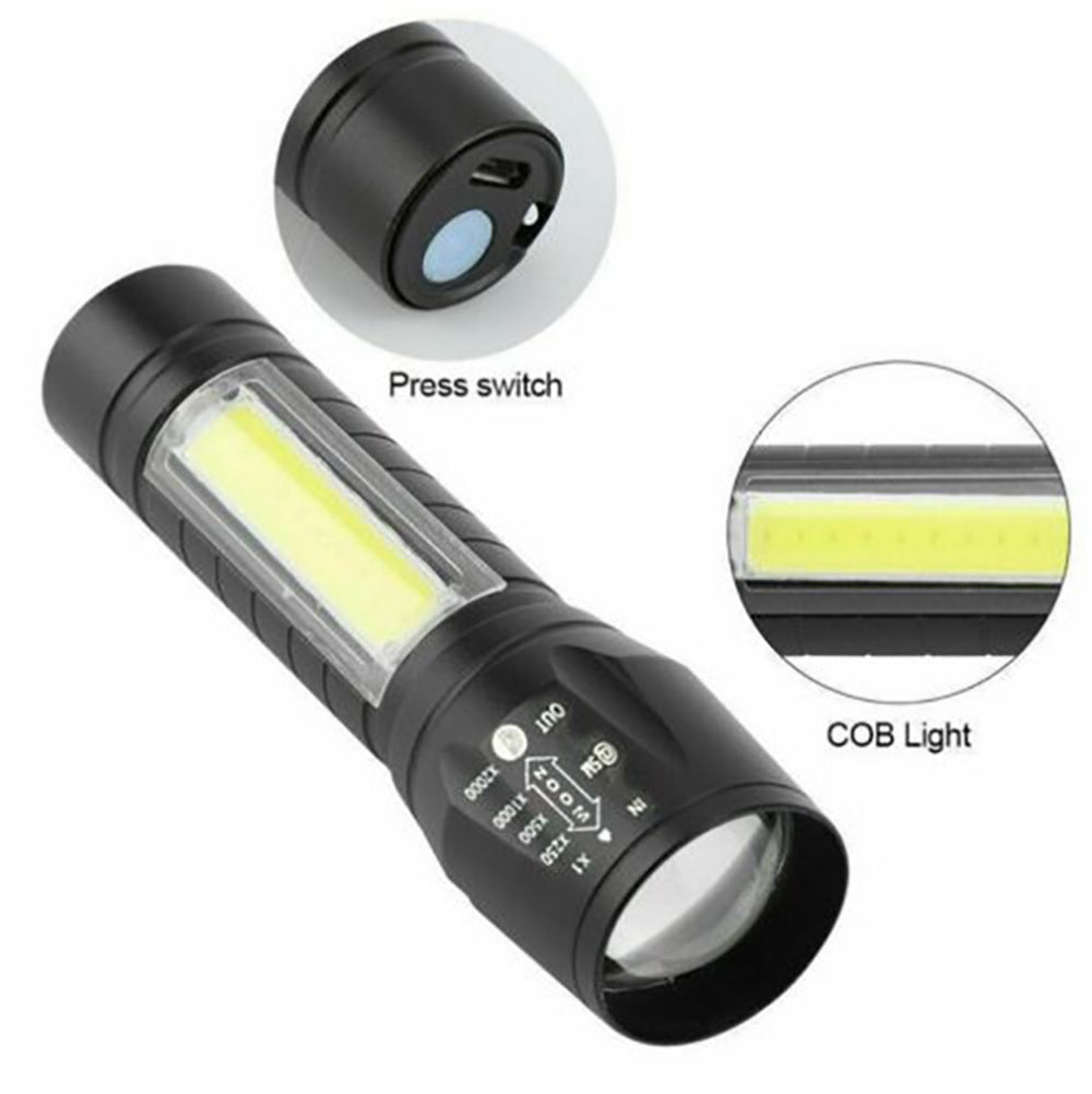 Mini Flashlight LED COB Torch Rechargeable High Lumens Zoomable Adjustable Focus Camping Light 3 Modes For Outdoor Waterproof