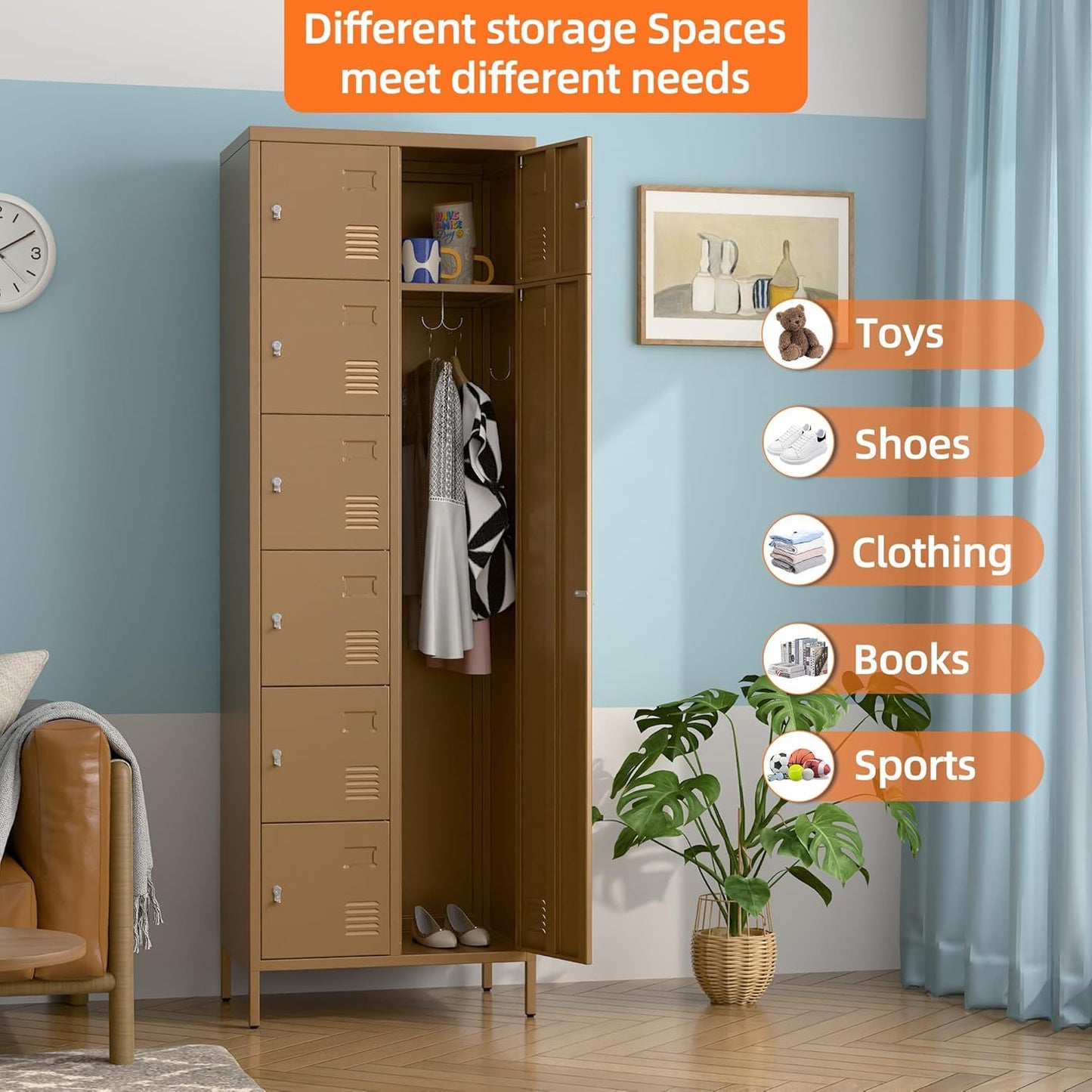 Metal Storage Lockers With Doors And Rod,Industrial Combination Employee Lockers For Office,Home Gym,School,Assembly Required,1Doors,Coffee