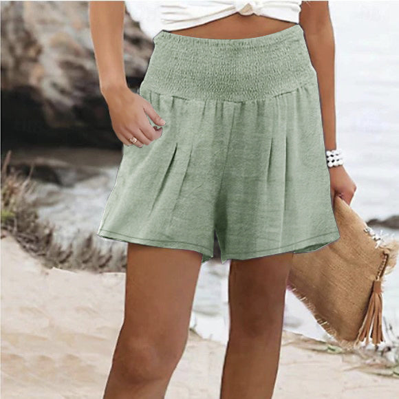 Women's Minimalist Solid Color Polyester Side Pocket Shorts