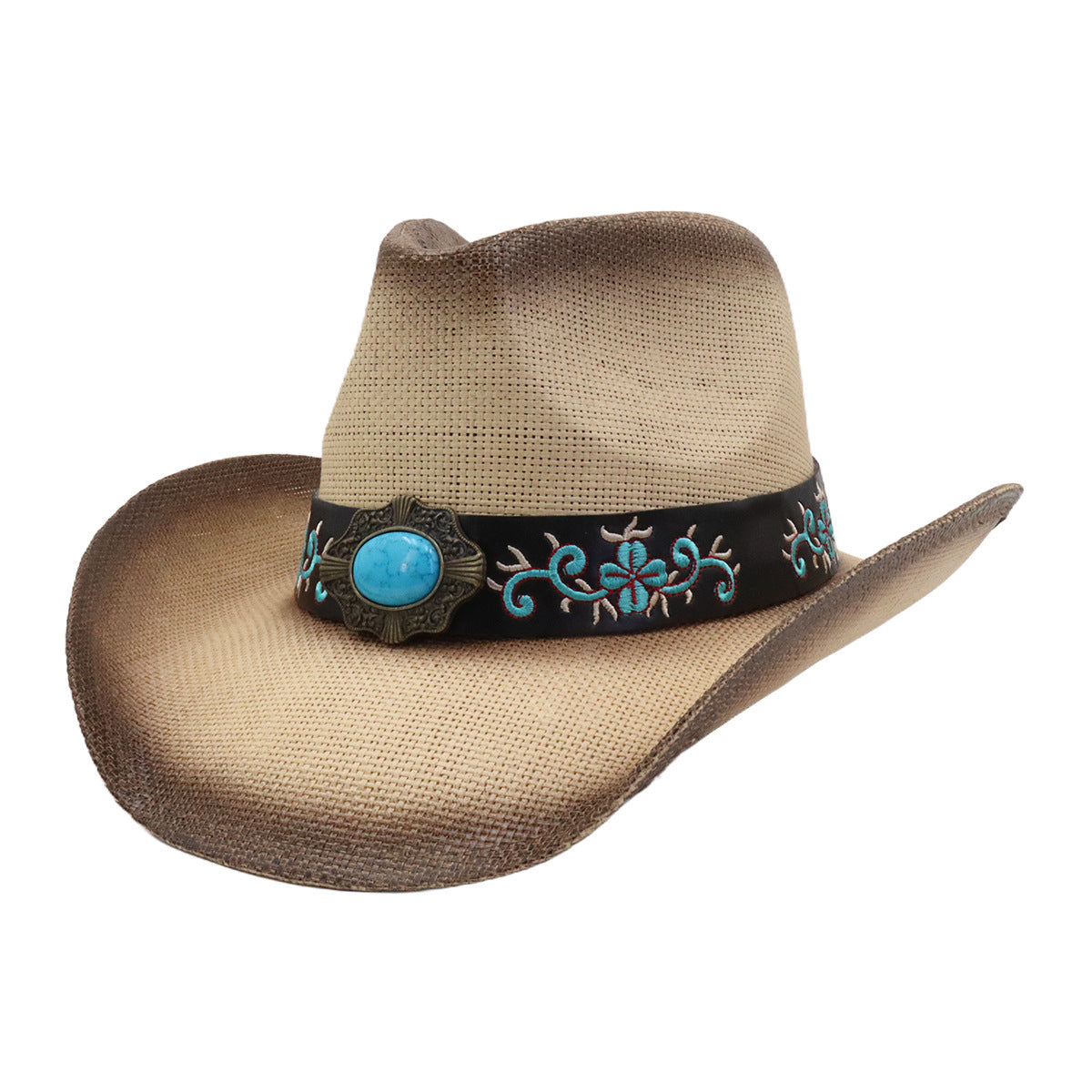 Women's Simple Loose Peach Top Hard Straw Cowboy Hat