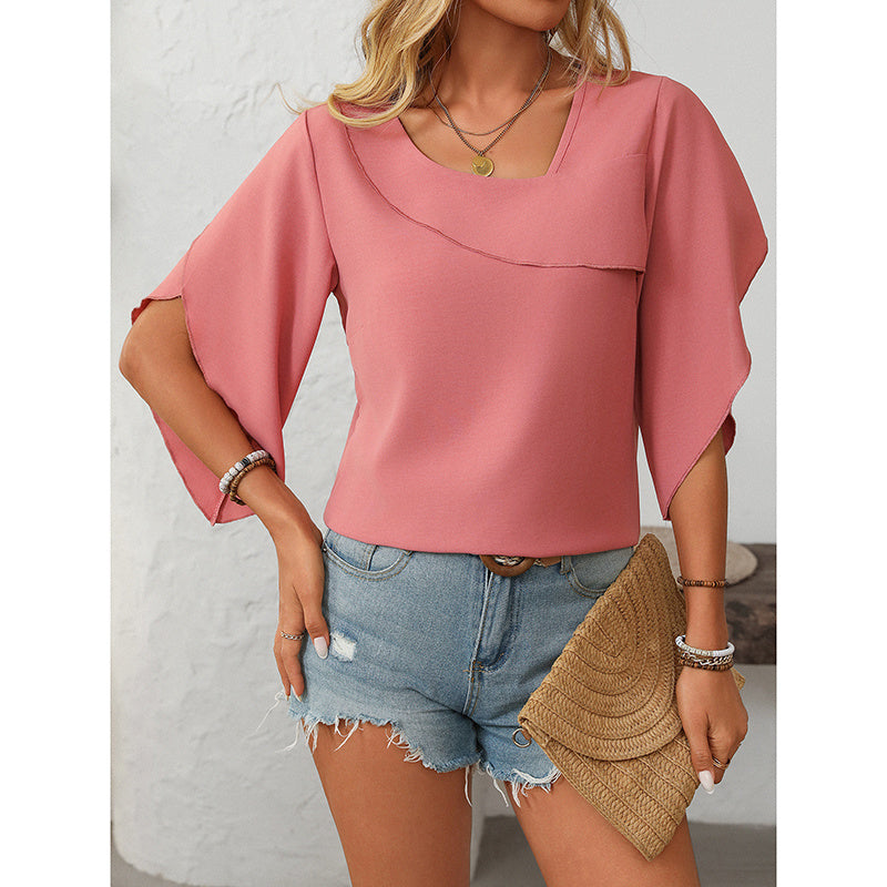 Womens Tops Dressy Casual 3 4 Sleeve Asymmetrical V Neck Work Shirts Blouses