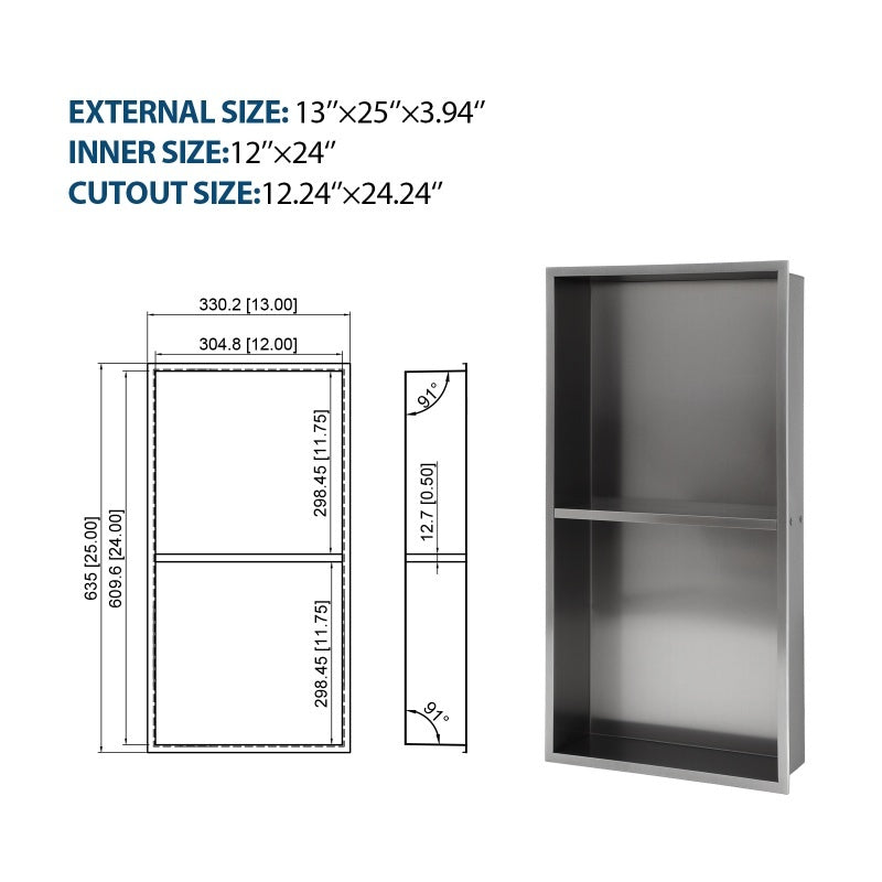 Stainless Steel Shower Niche, Gunmetal Black, Waterproof,  Leak-Free, Rust-Resistant,Easy Installation, Corrosion-Resistant