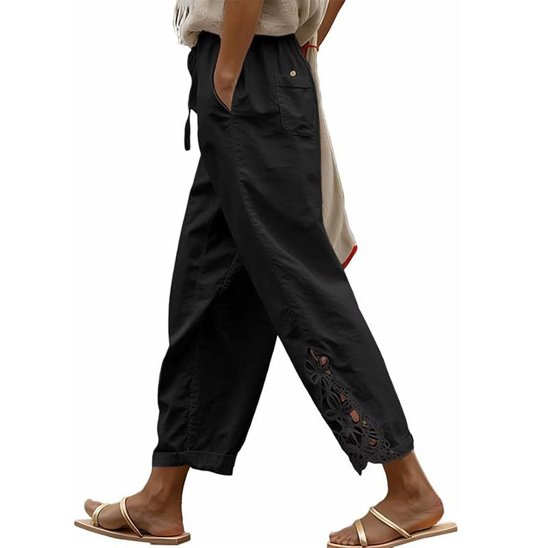 Women Casual Lightweight Drawstring Elastic Waist Pants With Pockets