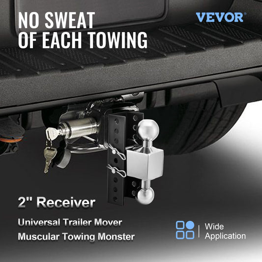 VEVOR Adjustable Trailer Hitch, Rise & Drop Hitch Ball Mount Receiver  14,000 LBS Rating, 2 And 2-5 16 Inch Stainless Steel Balls W Key Lock, For Automotive Trucks Trailers Towing