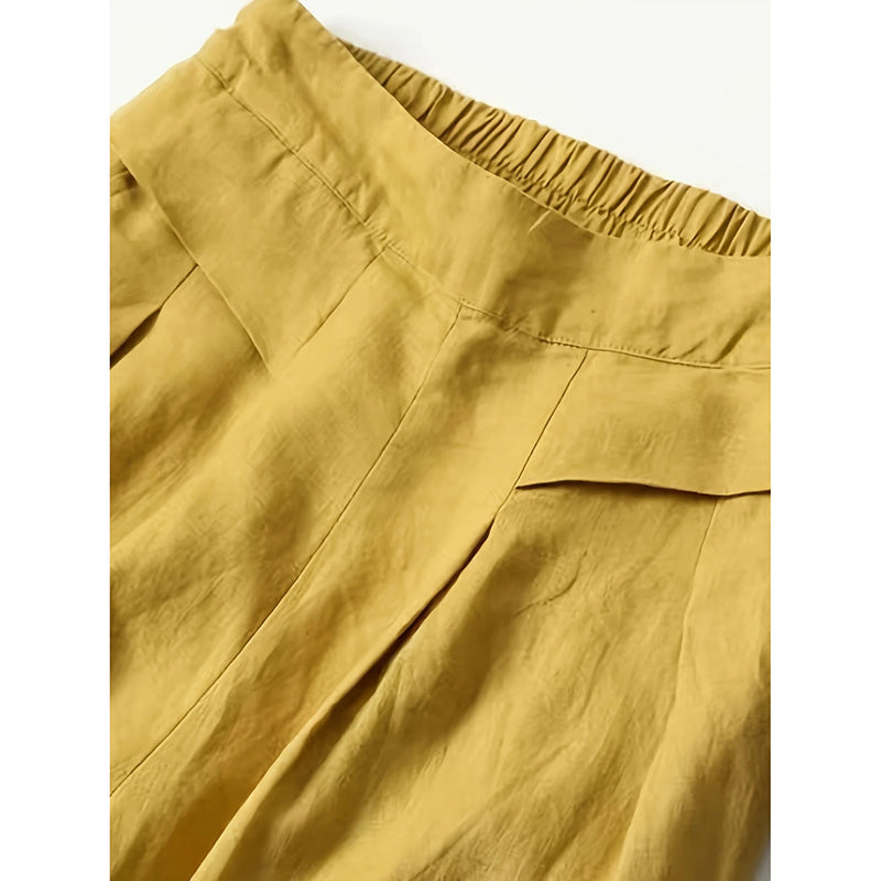 Women's Wide Leg Palazzo Pants Cotton Linen Elastic Waist Casual Pants Breathable Summer Trousers With Pockets