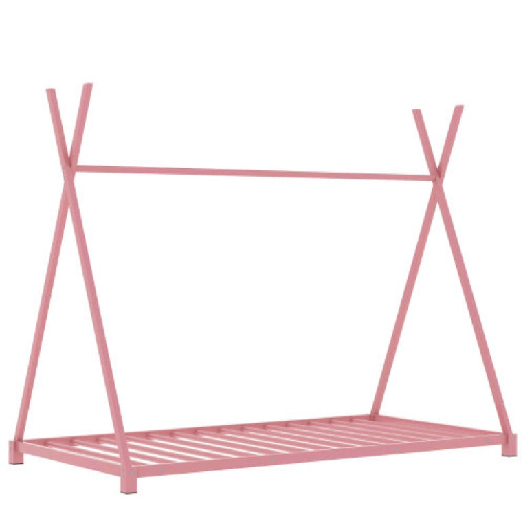 Metal Twin Size House Platform Bed With Triangle Structure