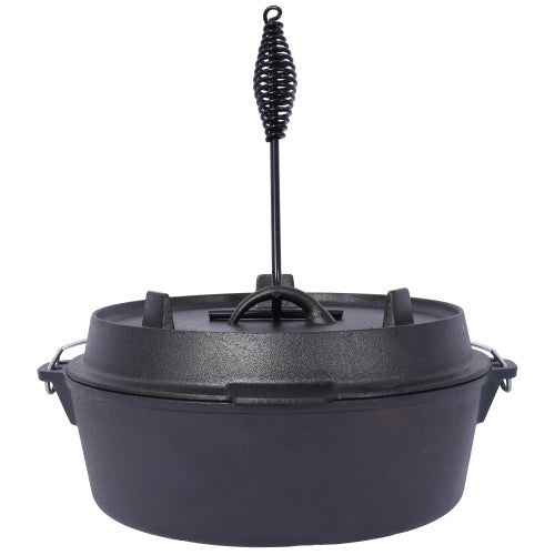 Pre-Seasoned Cast Iron Dutch Oven With Skillet Lid, Outdoor Camping Deep Pot For Camping Fireplace Cooking BBQ Baking Campfire, With Iron Pot Rack, 6 Quart